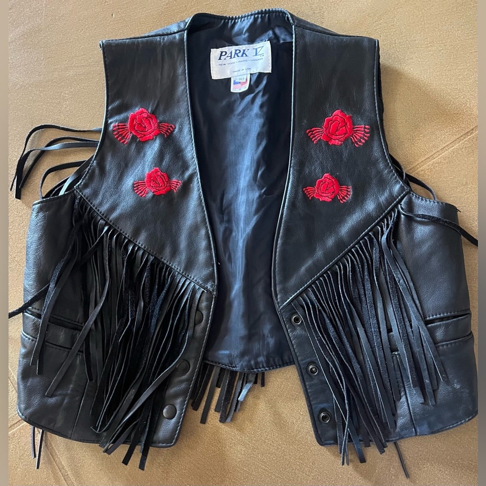 Park V Vintage Leather Fringed Vest